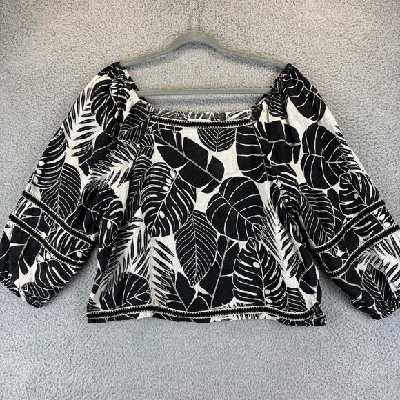 Cynthia Rowley 100% Linen Top Large Boho Natural Tropical Floral Off Shoulder - Picture 1 of 10